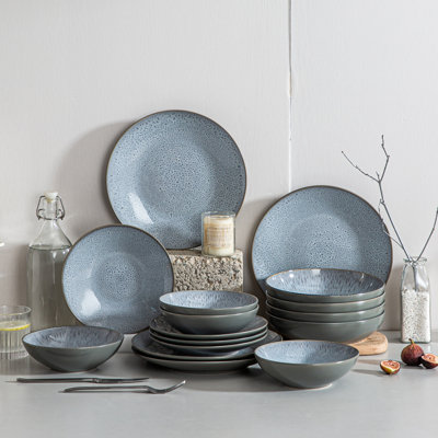 N0706-16★ B&G CORDIAL STONE WARE グレー皿2枚 Vancasso Karst 16 Piece Stoneware Dinnerware Set, Service For 4